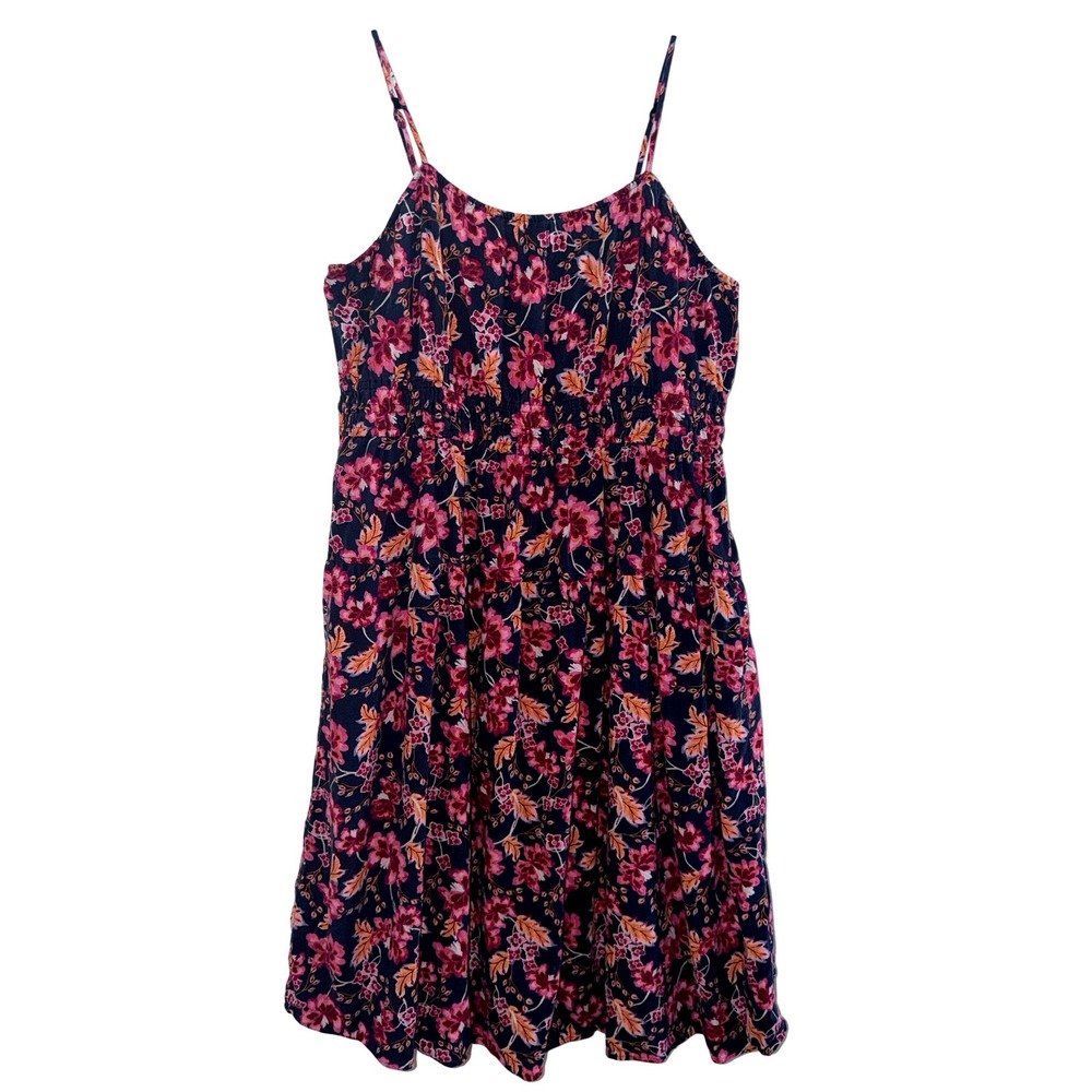 Calico Floral Cami Smocked Plus Size 2X XXL Linen Blend Tiered Midi with Pockets
